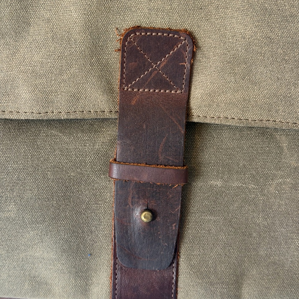 NutSac Everyday Carry Satchel Rugged Canvas Leather Messenger Bag - Brown Green - Picture 6 of 10